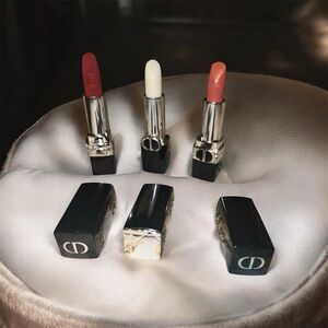 Dior Rouge Lipstick Trio - Bold Red, Classic White, Soft Brown